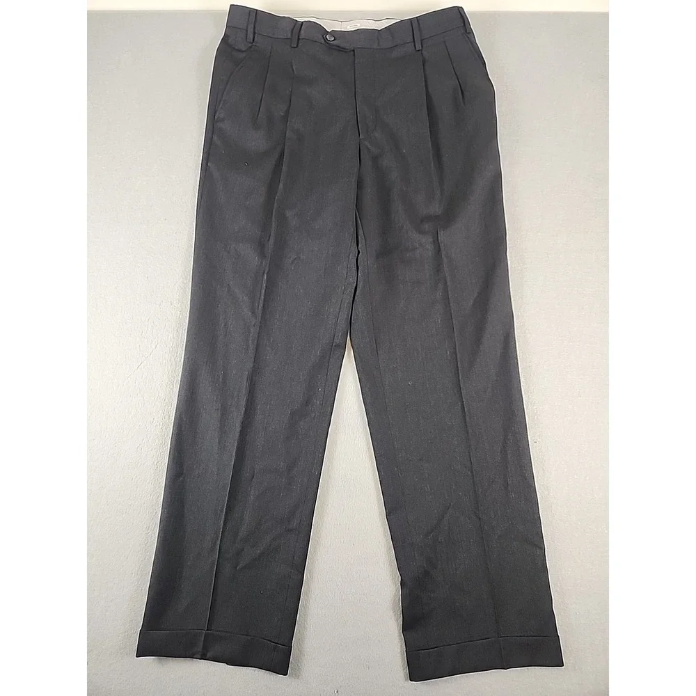 Kirkland Signature Pleated Italy Wool Dress Pants Men 36x32 Black Formal Casual